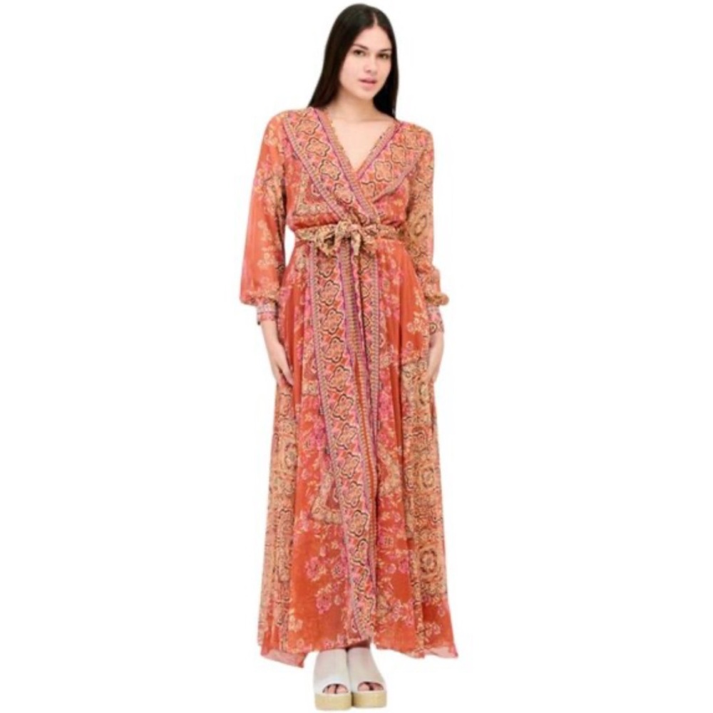 Bohemian Paisley Maxi Dress in Vibrant Orange